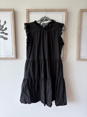 Black Ruffle Eyelet Sleeve Tiered Dress